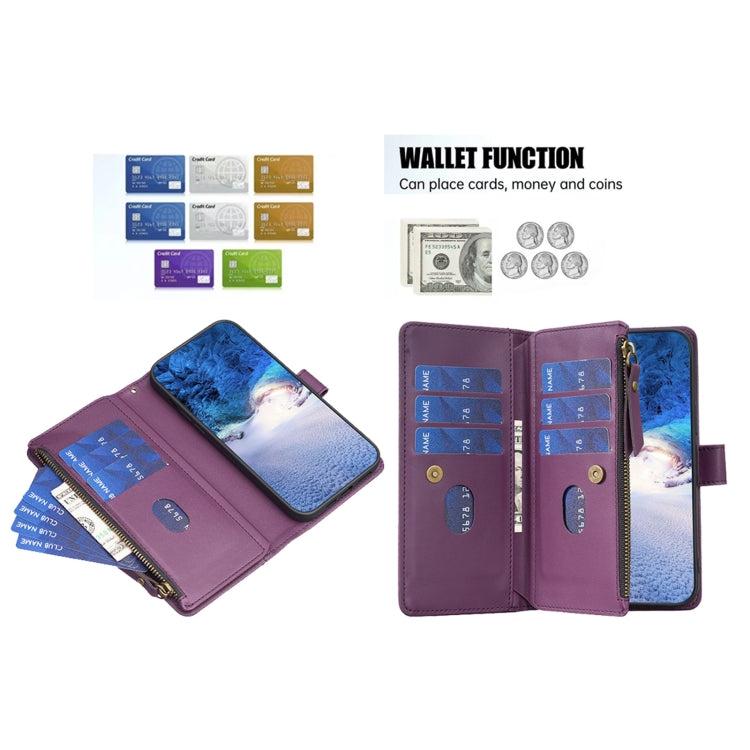 For iPhone 16 Pro 9 Card Slots Zipper Wallet Leather Flip Phone Case
