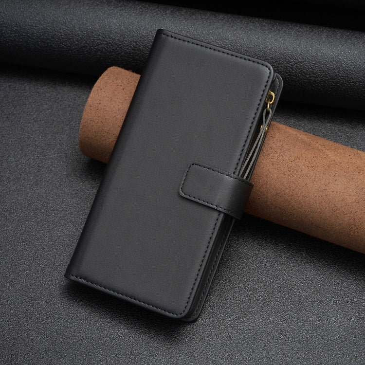 For iPhone 16 Pro 9 Card Slots Zipper Wallet Leather Flip Phone Case