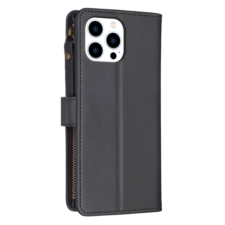 For iPhone 16 Pro 9 Card Slots Zipper Wallet Leather Flip Phone Case