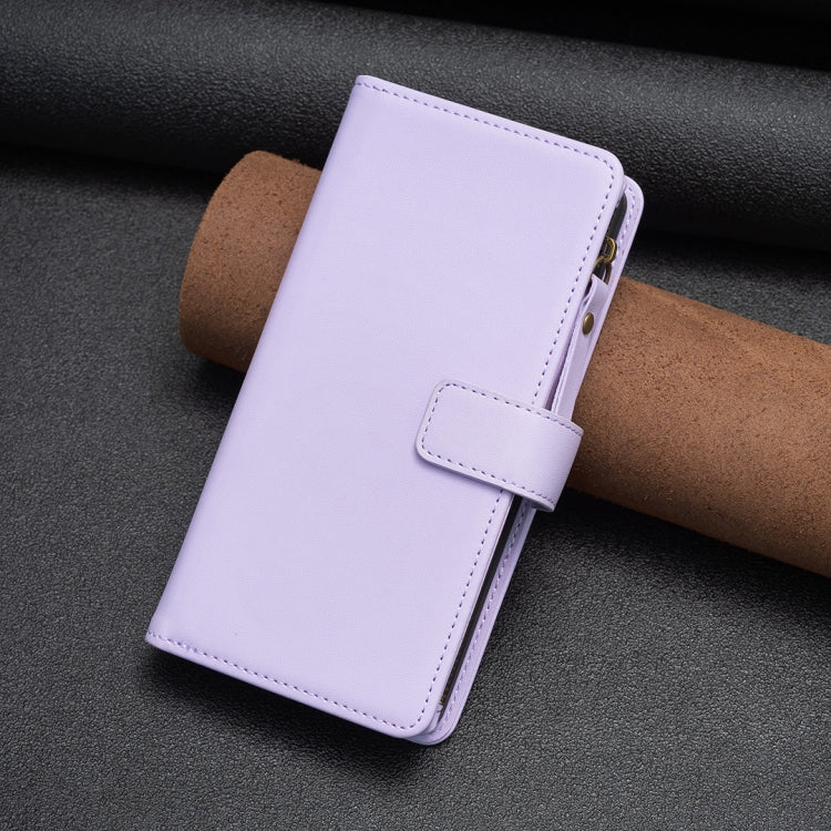 For iPhone 16 Pro 9 Card Slots Zipper Wallet Leather Flip Phone Case