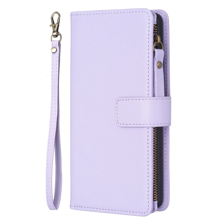 For iPhone 16 Pro 9 Card Slots Zipper Wallet Leather Flip Phone Case