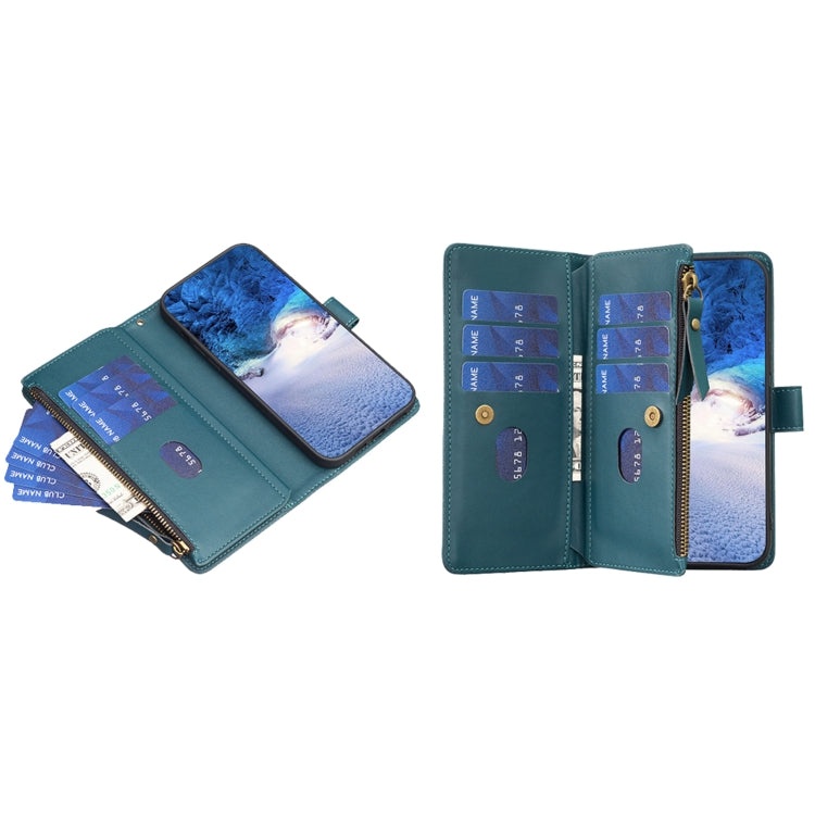 For iPhone 16 Plus 9 Card Slots Zipper Wallet Leather Flip Phone Case