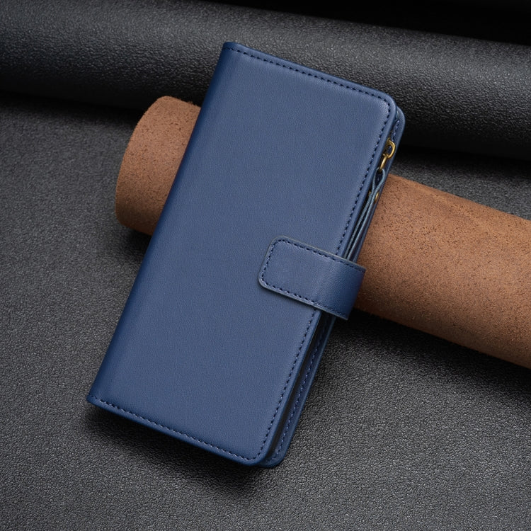 For iPhone 16 Plus 9 Card Slots Zipper Wallet Leather Flip Phone Case