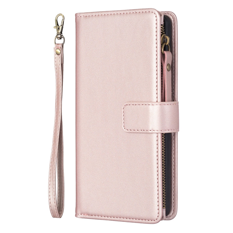 For iPhone 16 Plus 9 Card Slots Zipper Wallet Leather Flip Phone Case