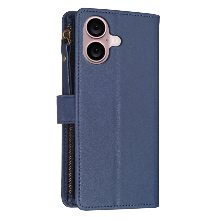 For iPhone 16 9 Card Slots Zipper Wallet Leather Flip Phone Case