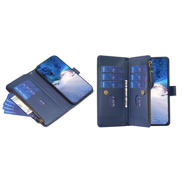 For iPhone 16 9 Card Slots Zipper Wallet Leather Flip Phone Case