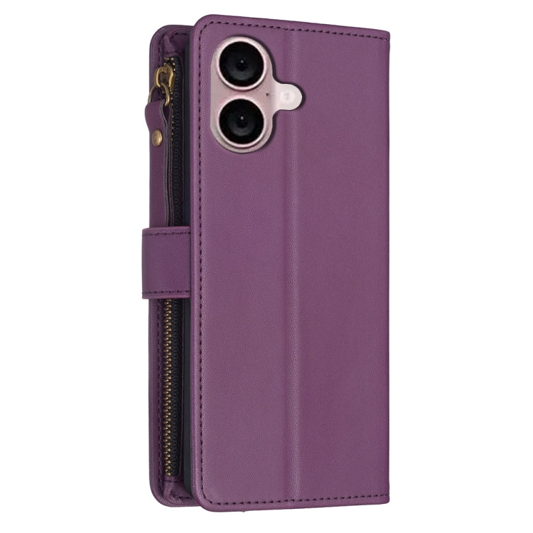 For iPhone 16 9 Card Slots Zipper Wallet Leather Flip Phone Case