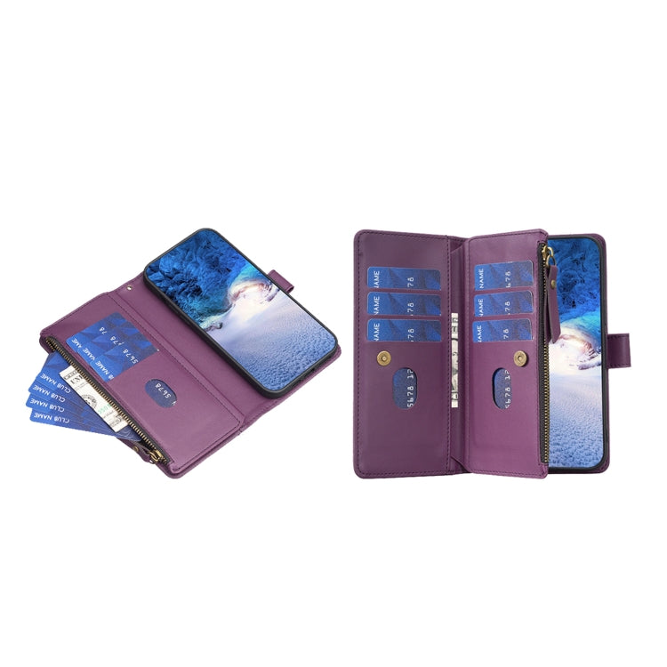 For iPhone 16 9 Card Slots Zipper Wallet Leather Flip Phone Case