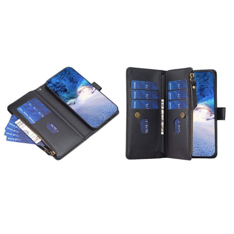 For iPhone 16 9 Card Slots Zipper Wallet Leather Flip Phone Case