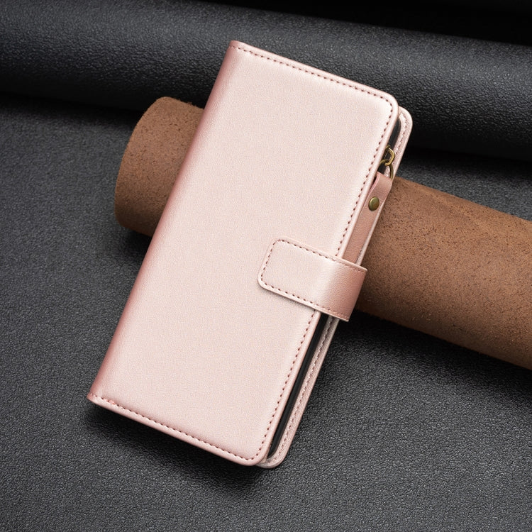 For iPhone 16 9 Card Slots Zipper Wallet Leather Flip Phone Case