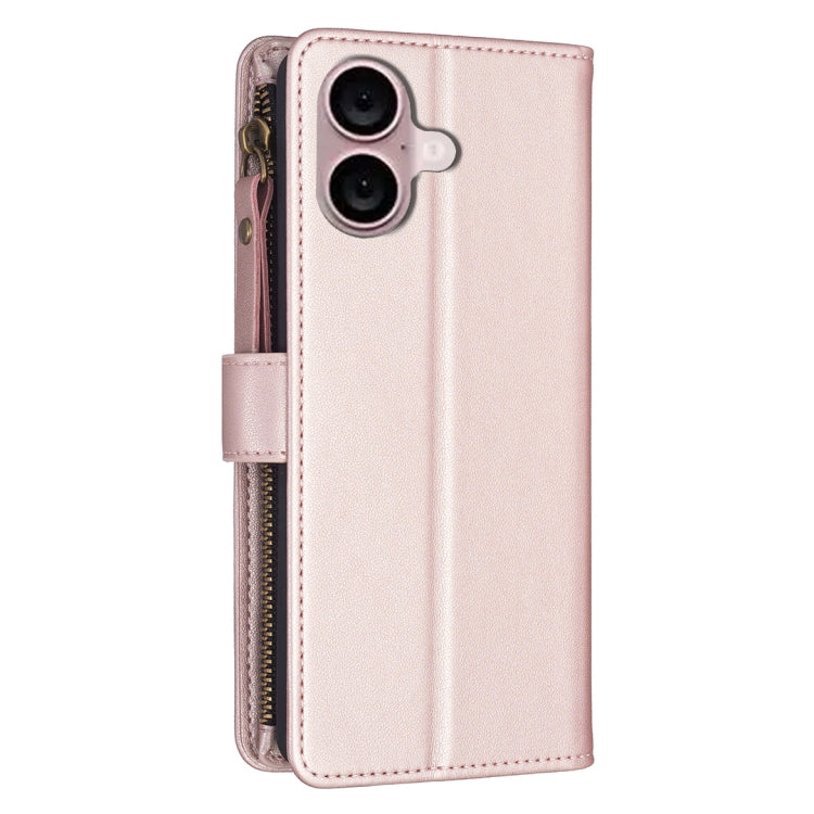 For iPhone 16 9 Card Slots Zipper Wallet Leather Flip Phone Case