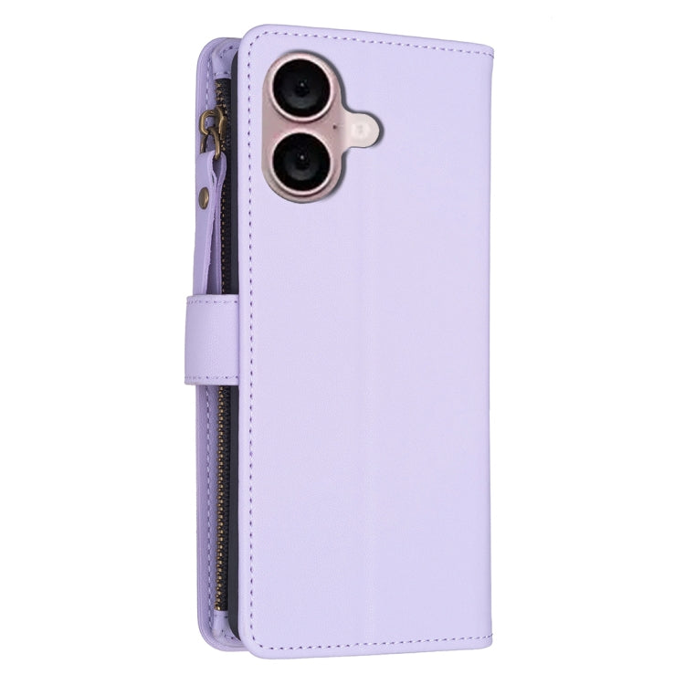 For iPhone 16 9 Card Slots Zipper Wallet Leather Flip Phone Case