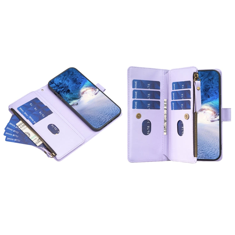For iPhone 16 9 Card Slots Zipper Wallet Leather Flip Phone Case