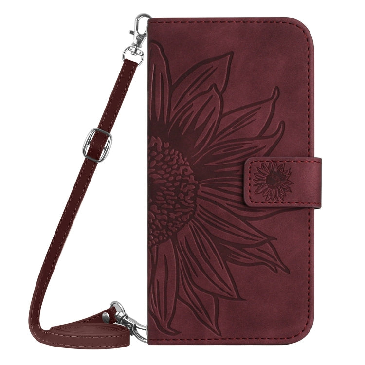 For Realme C63 4G Global/ C61 Skin Feel Sun Flower Embossed Flip Leather Phone Case with Lanyard