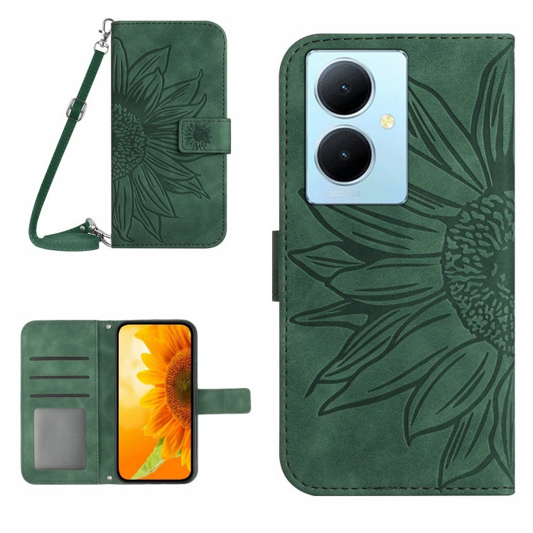 For vivo Y78+ Skin Feel Sun Flower Embossed Flip Leather Phone Case with Lanyard
