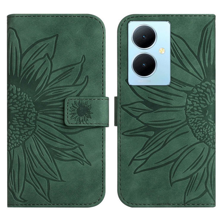 For vivo Y78+ Skin Feel Sun Flower Embossed Flip Leather Phone Case with Lanyard