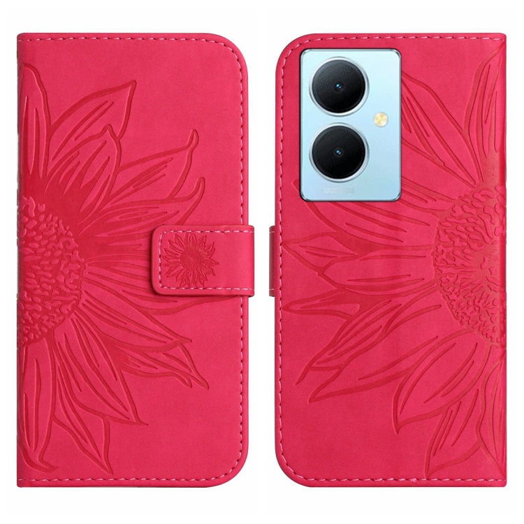For vivo Y78+ Skin Feel Sun Flower Embossed Flip Leather Phone Case with Lanyard