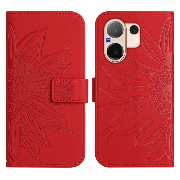 For vivo V60 5G Skin Feel Sun Flower Embossed Flip Leather Phone Case with Lanyard
