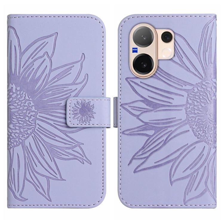 For vivo V60 5G Skin Feel Sun Flower Embossed Flip Leather Phone Case with Lanyard