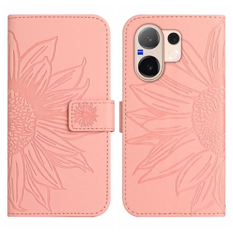 For vivo V60 5G Skin Feel Sun Flower Embossed Flip Leather Phone Case with Lanyard