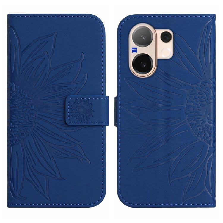For vivo V60 5G Skin Feel Sun Flower Embossed Flip Leather Phone Case with Lanyard