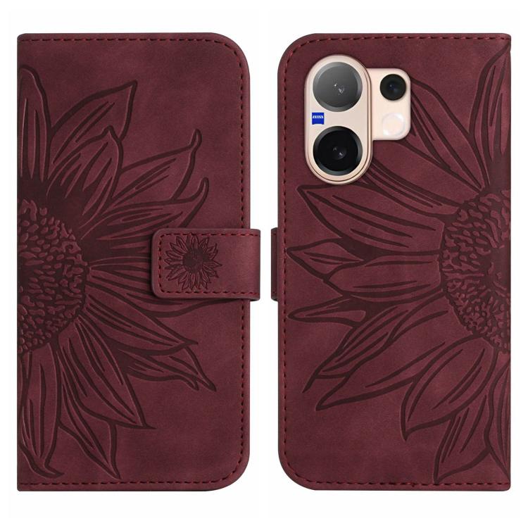 For vivo V60 5G Skin Feel Sun Flower Embossed Flip Leather Phone Case with Lanyard