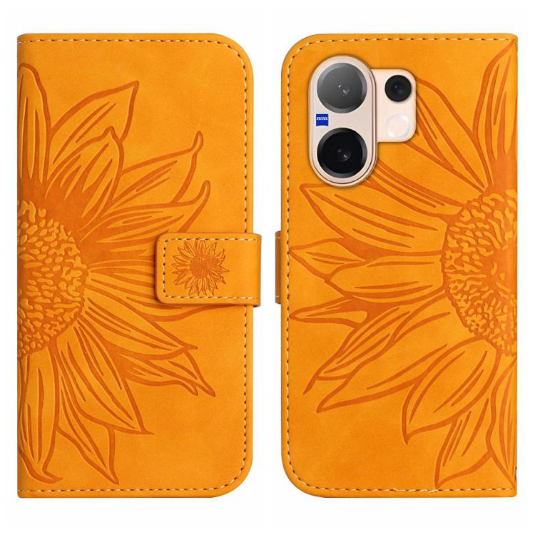 For vivo V60 5G Skin Feel Sun Flower Embossed Flip Leather Phone Case with Lanyard