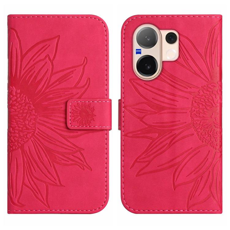 For vivo V60 5G Skin Feel Sun Flower Embossed Flip Leather Phone Case with Lanyard