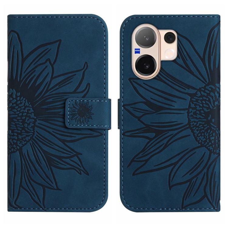 For vivo V60 5G Skin Feel Sun Flower Embossed Flip Leather Phone Case with Lanyard