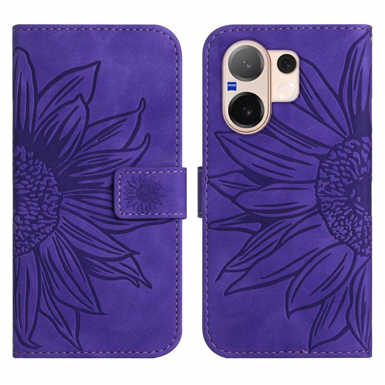 For vivo V60 5G Skin Feel Sun Flower Embossed Flip Leather Phone Case with Lanyard