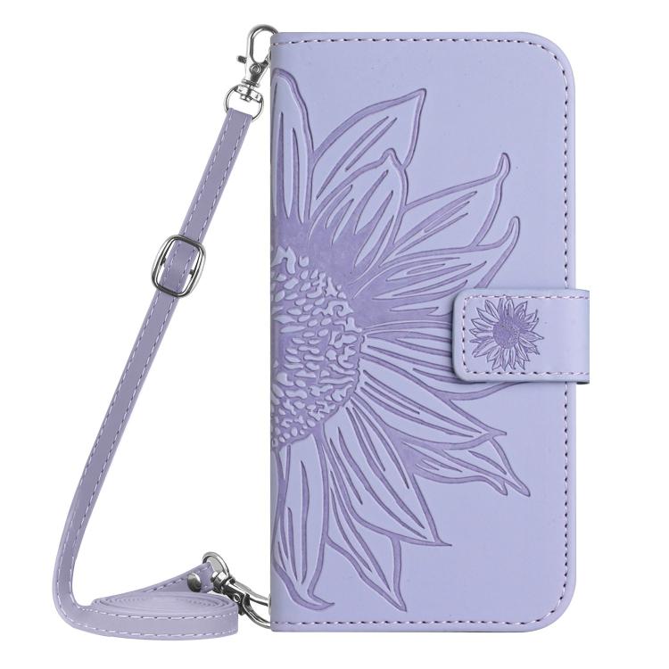 For iPhone Air Skin Feel Sun Flower Embossed Flip Leather Phone Case with Lanyard
