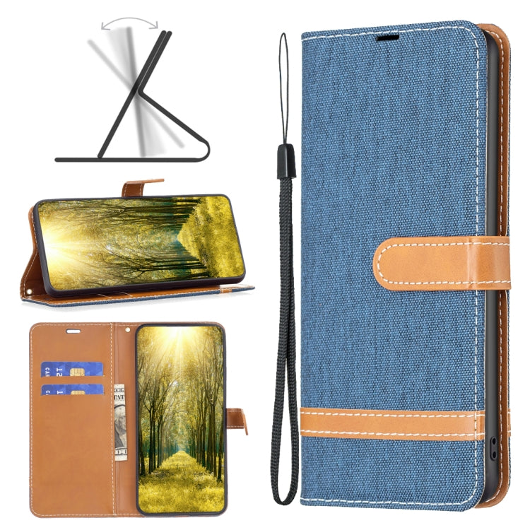 For Xiaomi Redmi 12 4G Color Block Denim Texture Leather Phone Case
