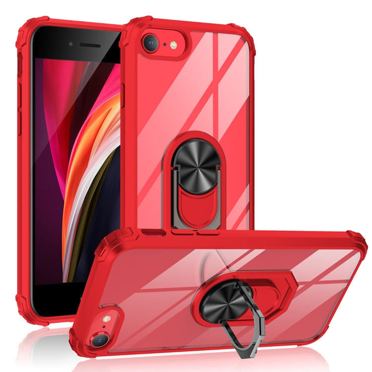 For iPhone SE 2022 / SE 2020 / 8 / 7 / 6 Shockproof Transparent TPU + Acrylic Protective Case with Ring Holder
