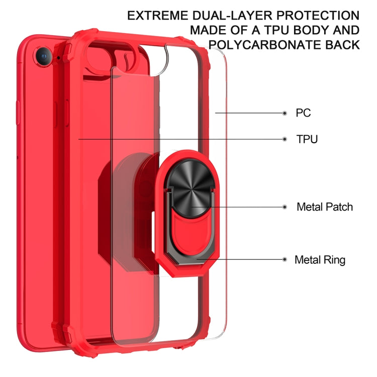 For iPhone SE 2022 / SE 2020 / 8 / 7 / 6 Shockproof Transparent TPU + Acrylic Protective Case with Ring Holder