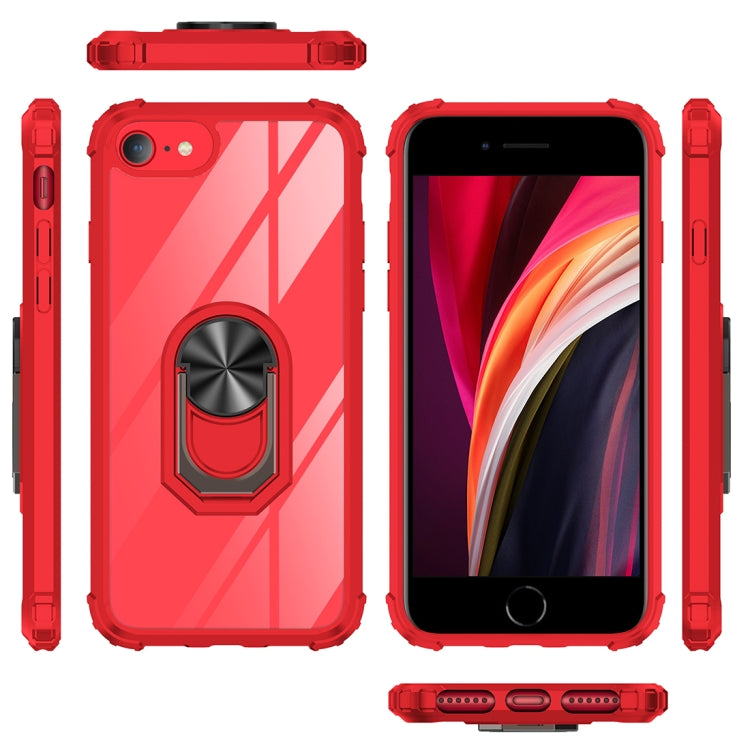 For iPhone SE 2022 / SE 2020 / 8 / 7 / 6 Shockproof Transparent TPU + Acrylic Protective Case with Ring Holder