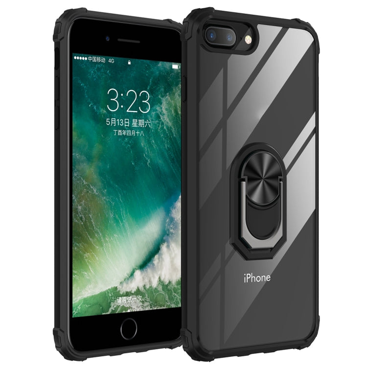 For iPhone 8 Plus / 7 Plus / 6 Plus Shockproof Transparent TPU + Acrylic Protective Case with Ring Holder
