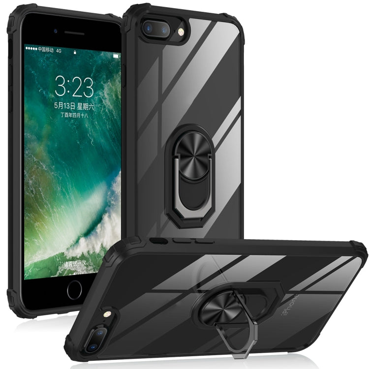 For iPhone 8 Plus / 7 Plus / 6 Plus Shockproof Transparent TPU + Acrylic Protective Case with Ring Holder