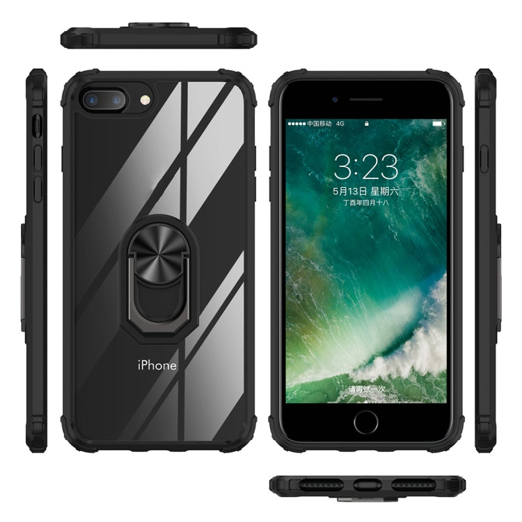 For iPhone 8 Plus / 7 Plus / 6 Plus Shockproof Transparent TPU + Acrylic Protective Case with Ring Holder