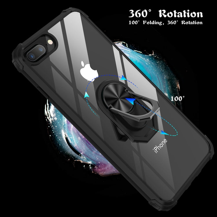 For iPhone 8 Plus / 7 Plus / 6 Plus Shockproof Transparent TPU + Acrylic Protective Case with Ring Holder