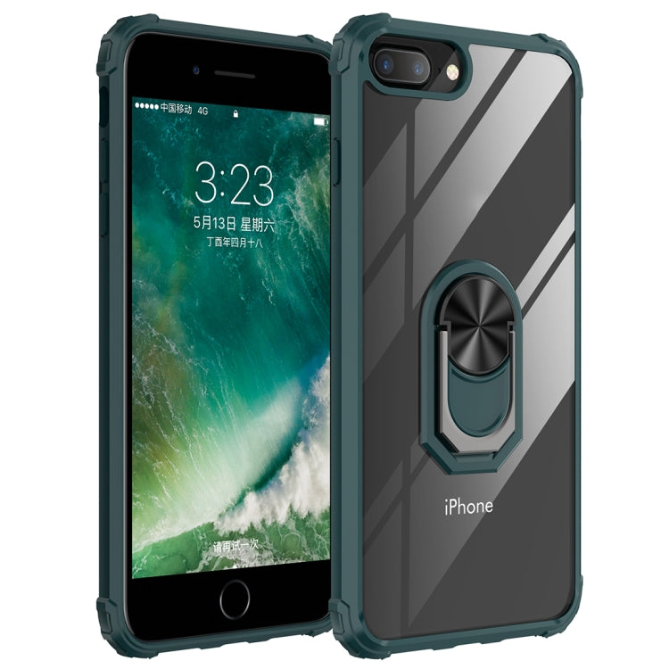For iPhone 8 Plus / 7 Plus / 6 Plus Shockproof Transparent TPU + Acrylic Protective Case with Ring Holder