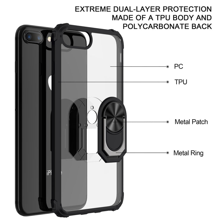 For iPhone 8 Plus / 7 Plus / 6 Plus Shockproof Transparent TPU + Acrylic Protective Case with Ring Holder