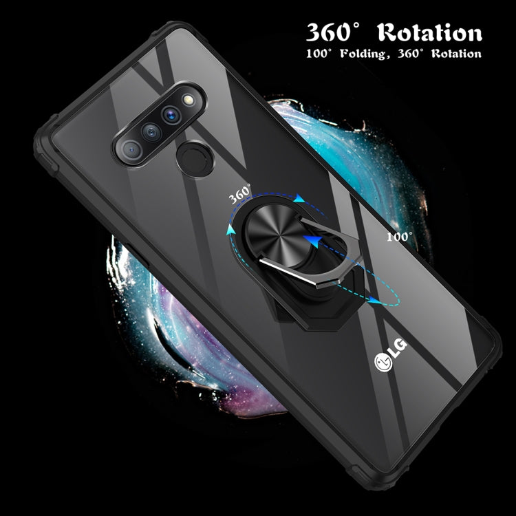 For LG Stylo 6 Shockproof Transparent TPU + Acrylic Protective Case with Ring Holder