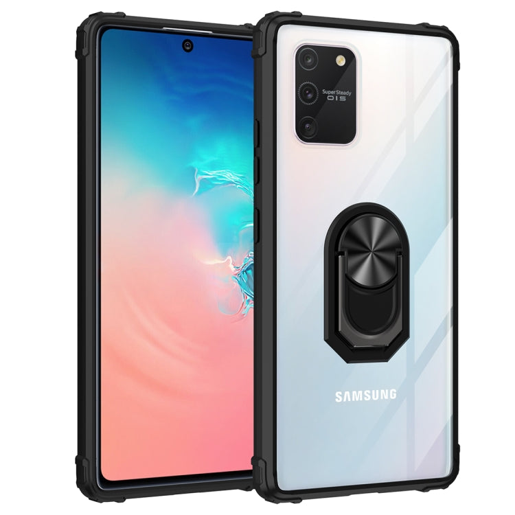 For Samsung Galaxy S10 Lite / A91 Shockproof Transparent TPU + Acrylic Protective Case with Ring Holder