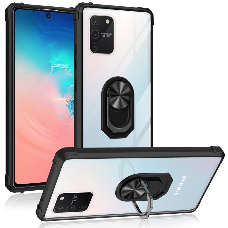 For Samsung Galaxy S10 Lite / A91 Shockproof Transparent TPU + Acrylic Protective Case with Ring Holder