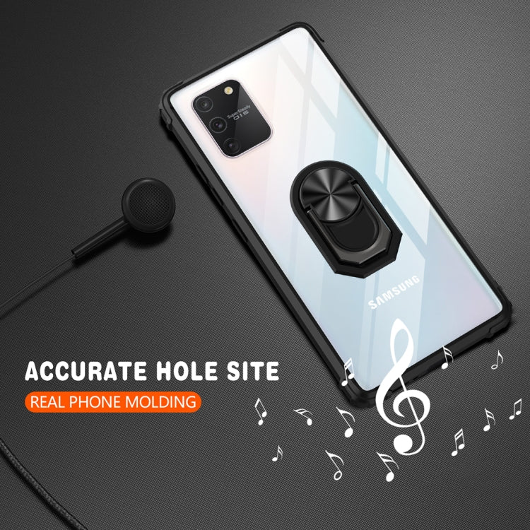 For Samsung Galaxy S10 Lite / A91 Shockproof Transparent TPU + Acrylic Protective Case with Ring Holder