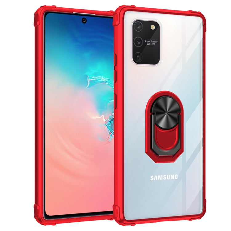 For Samsung Galaxy S10 Lite / A91 Shockproof Transparent TPU + Acrylic Protective Case with Ring Holder