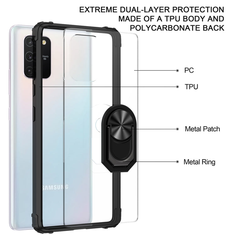 For Samsung Galaxy S10 Lite / A91 Shockproof Transparent TPU + Acrylic Protective Case with Ring Holder
