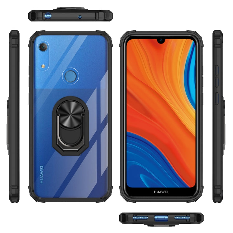For Huawei Y6s (2019) Shockproof Transparent TPU + Acrylic Protective Case with Ring Holder