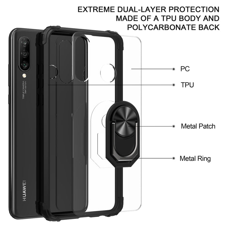 For Huawei P30 lite Shockproof Transparent TPU + Acrylic Protective Case with Ring Holder