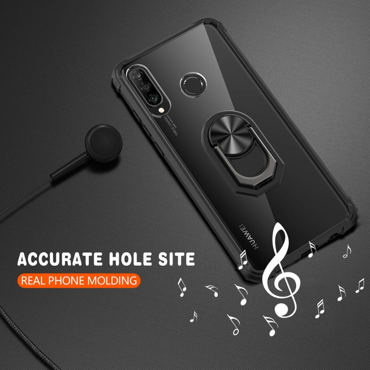 For Huawei P30 lite Shockproof Transparent TPU + Acrylic Protective Case with Ring Holder